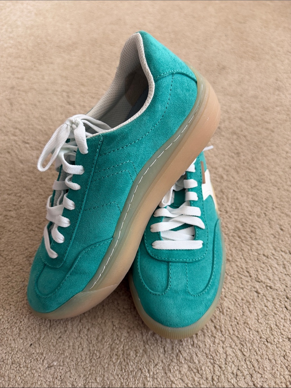 Dr. Scholl's Teal Suede Lace-Up Sneakers with Gum Sole